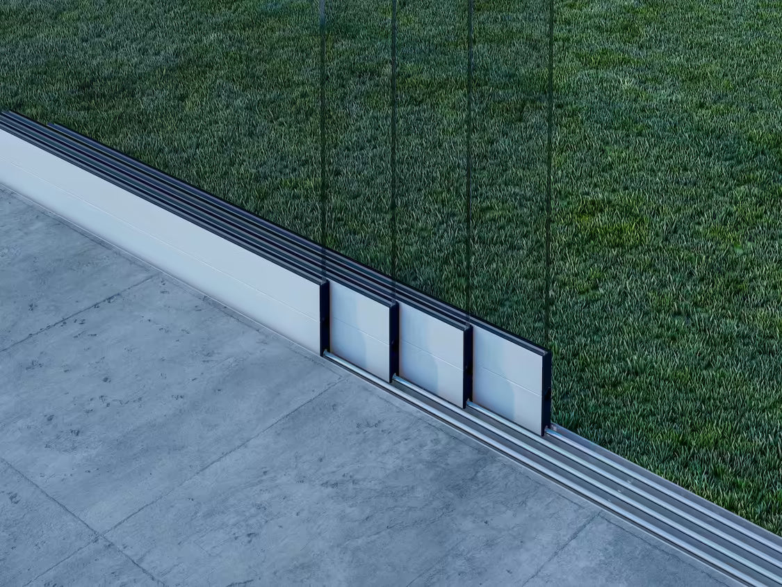 Glasschiebewand Matt weiß (RAL 9016M) - 4 Schienen 3250mm-4090mm