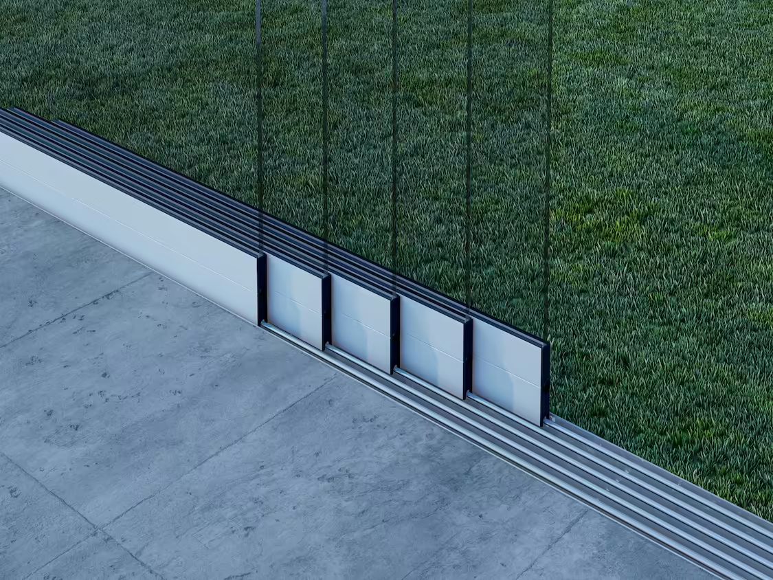 Glasschiebewand Matt weiß (RAL9016M) - 5 Schienen 4060mm-5110mm