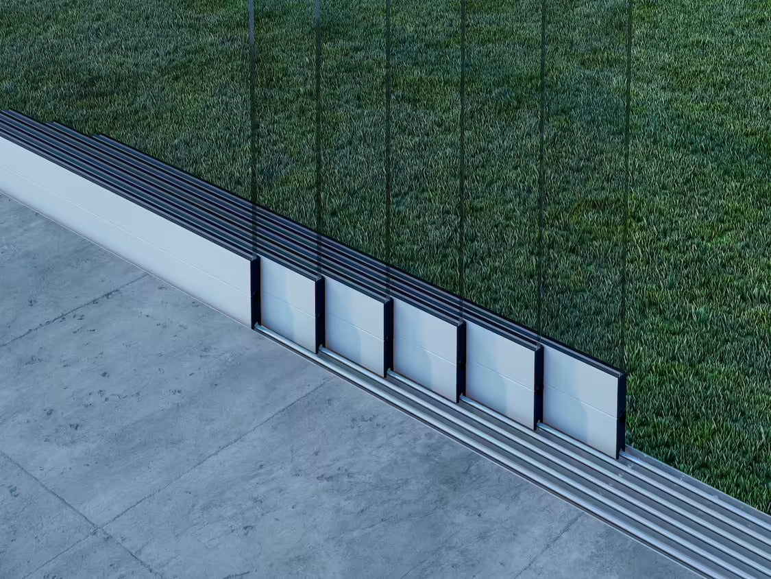 Glasschiebewand Matt weiß (RAL9016M) - 6 Schienen 4870mm-6130mm