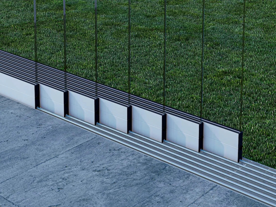 Glasschiebewand Matt weiß (RAL9016M) - 7 Schienen 5680mm-7150mm